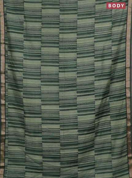 Semi chanderi saree green shade and green with allover stripe pattern and zari woven border
