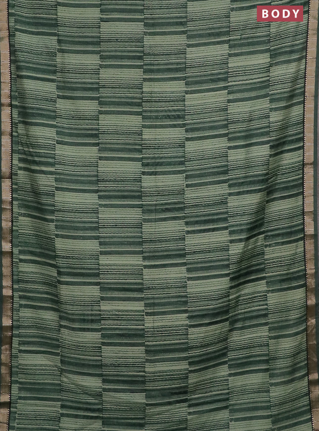 Semi chanderi saree green shade and green with allover stripe pattern and zari woven border