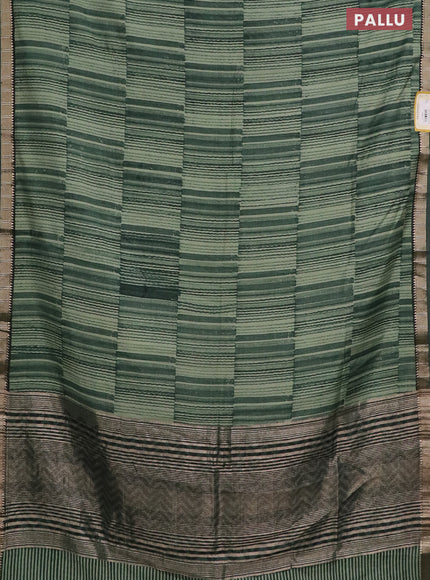 Semi chanderi saree green shade and green with allover stripe pattern and zari woven border