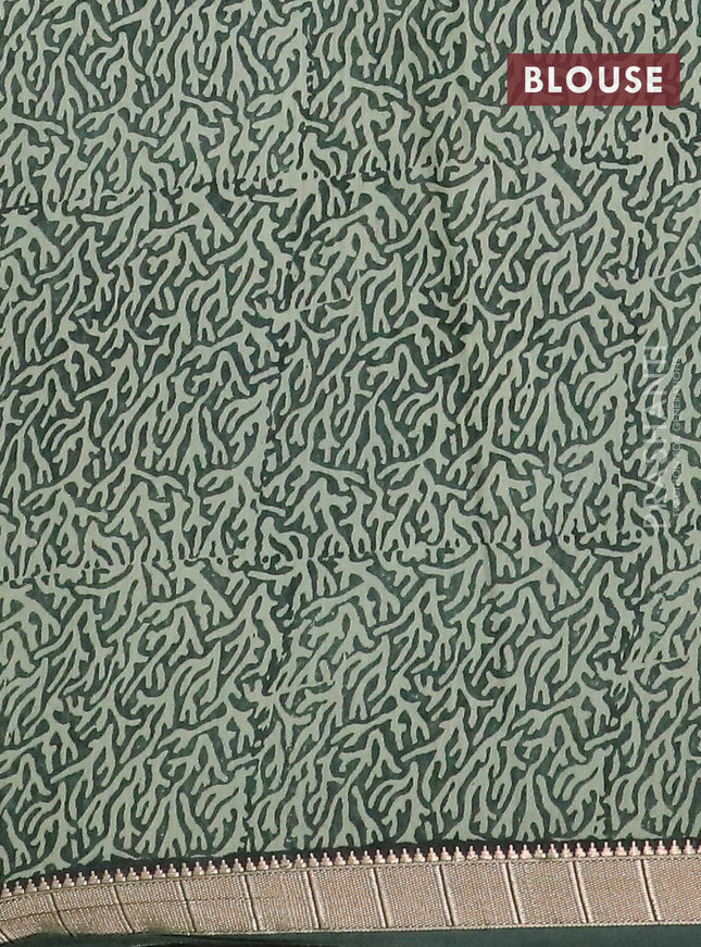 Semi chanderi saree green shade and green with allover stripe pattern and zari woven border