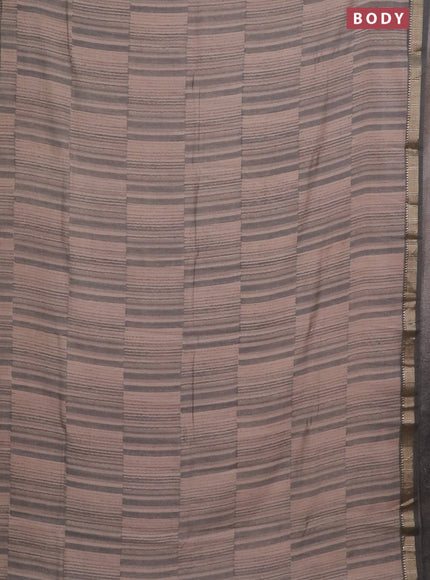Semi chanderi saree beige and grey with allover stripe pattern and zari woven border