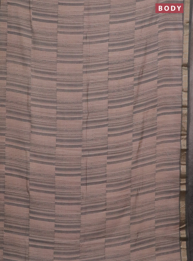 Semi chanderi saree beige and grey with allover stripe pattern and zari woven border