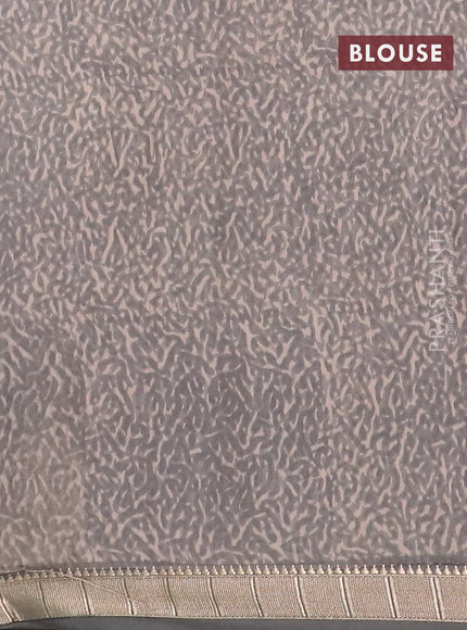 Semi chanderi saree beige and grey with allover stripe pattern and zari woven border