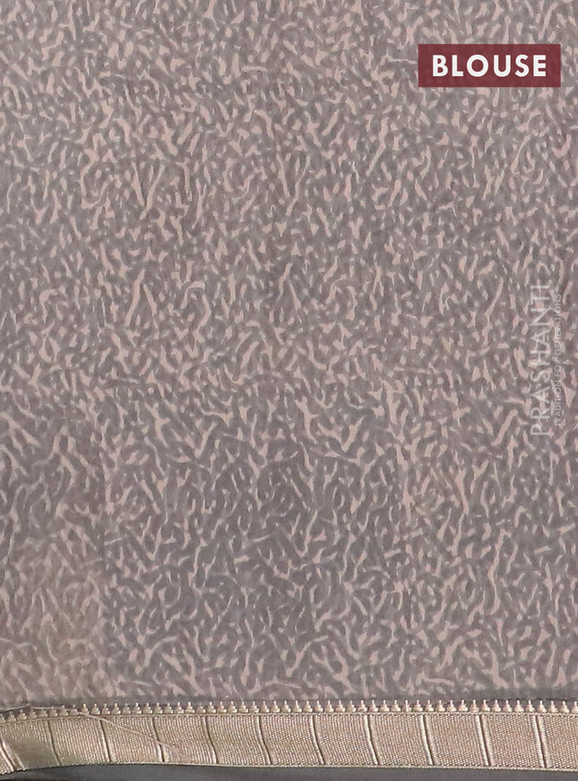 Semi chanderi saree beige and grey with allover stripe pattern and zari woven border