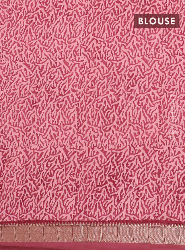 Semi chanderi saree peach pink and maroon with allover stripe pattern and zari woven border