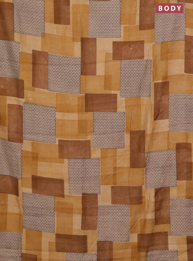 Semi chanderi saree sandal with geometric prints and zari woven border