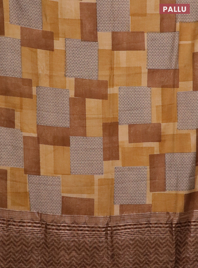 Semi chanderi saree sandal with geometric prints and zari woven border