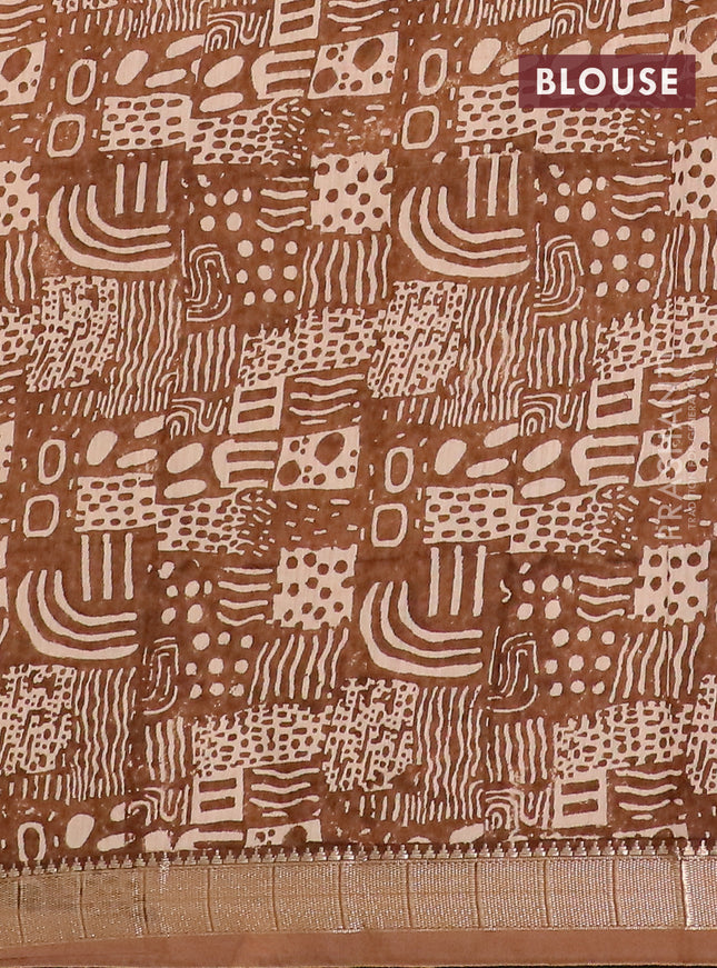 Semi chanderi saree sandal with geometric prints and zari woven border