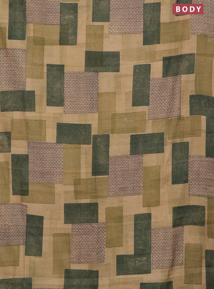 Semi chanderi saree sandal and sap green with geometric prints and zari woven border