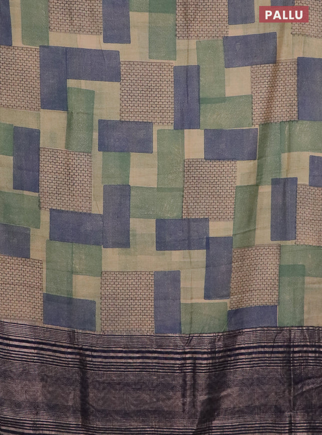 Semi chanderi saree multi colour and blue with geometric prints and zari woven border