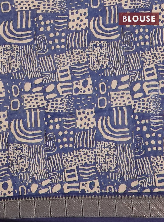 Semi chanderi saree multi colour and blue with geometric prints and zari woven border