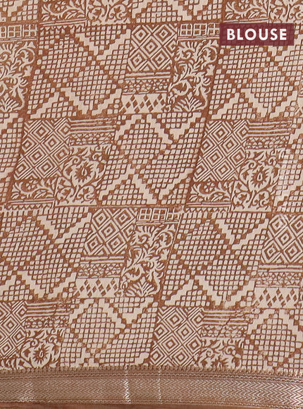 Semi chanderi saree mustard shade with floral prints and zari woven border