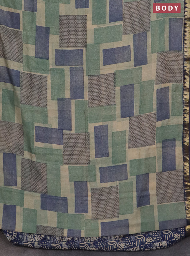 Semi chanderi saree pastel green and blue with geometric prints and zari woven border