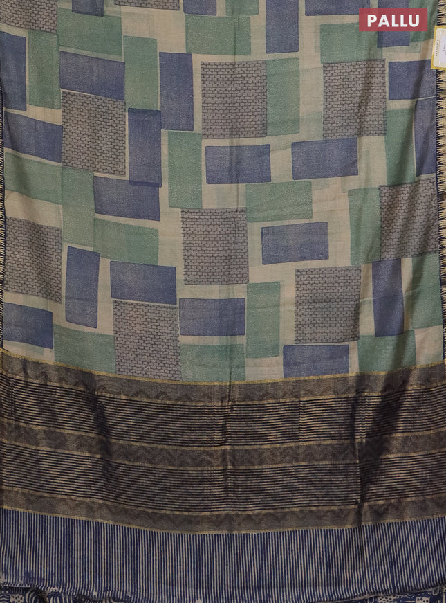 Semi chanderi saree pastel green and blue with geometric prints and zari woven border