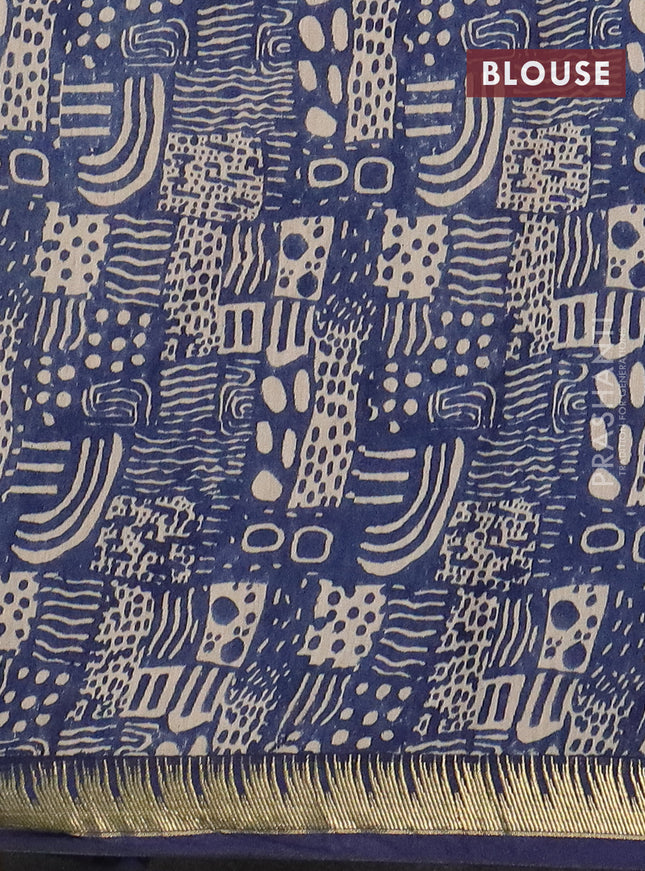 Semi chanderi saree pastel green and blue with geometric prints and zari woven border