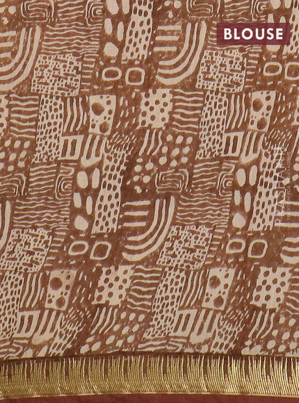 Semi chanderi saree sandal and maroon shade with geometric prints and zari woven border