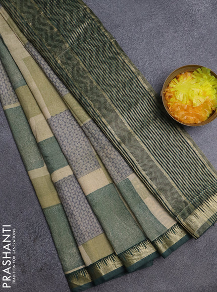 Semi chanderi saree pastel green with geometric prints and zari woven border