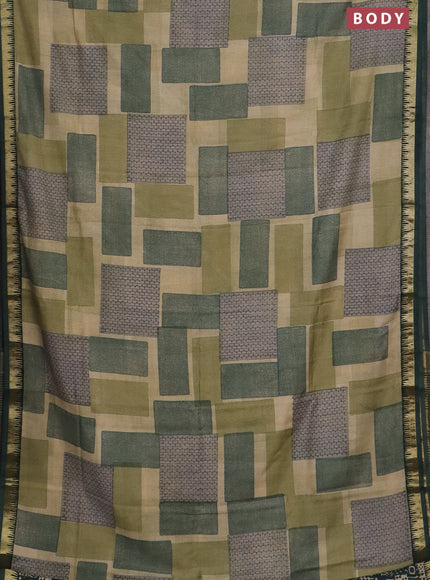 Semi chanderi saree pastel green with geometric prints and zari woven border