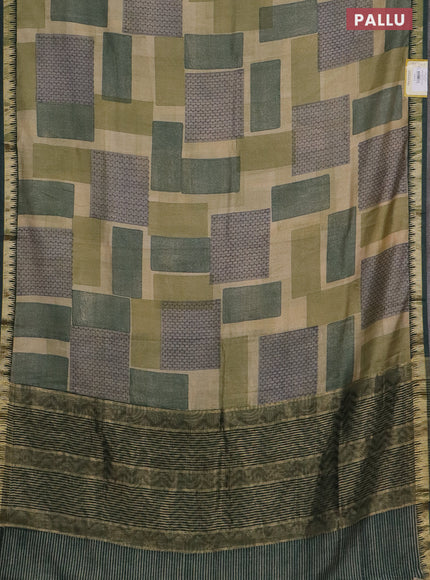 Semi chanderi saree pastel green with geometric prints and zari woven border