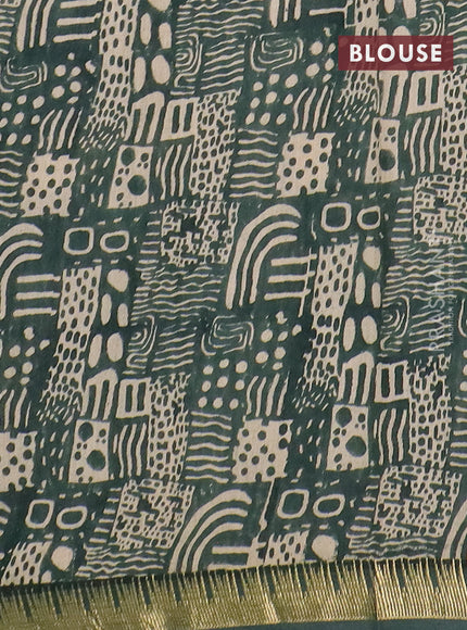 Semi chanderi saree pastel green with geometric prints and zari woven border