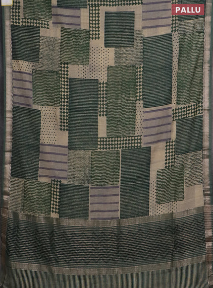 Semi chanderi saree green and beige with allover prints and zari woven border