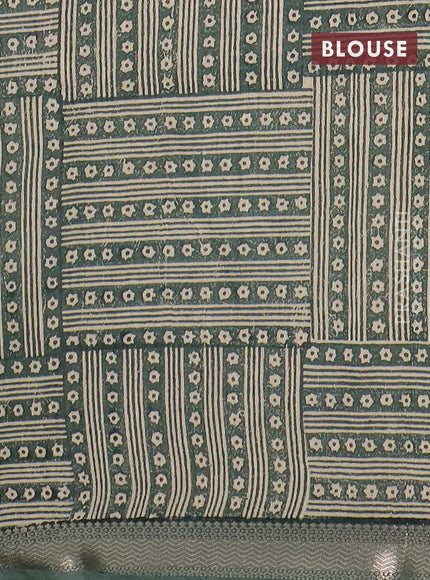 Semi chanderi saree green and beige with allover prints and zari woven border