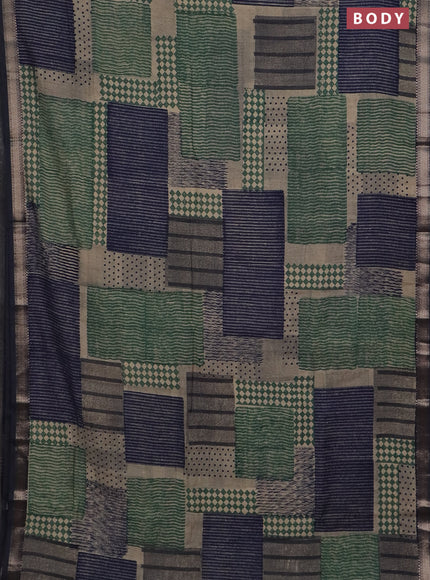 Semi chanderi saree multi colour and peacock blue with geometric prints and zari woven border