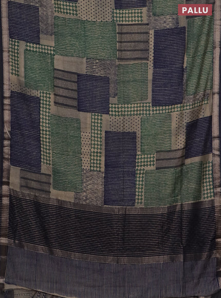 Semi chanderi saree multi colour and peacock blue with geometric prints and zari woven border
