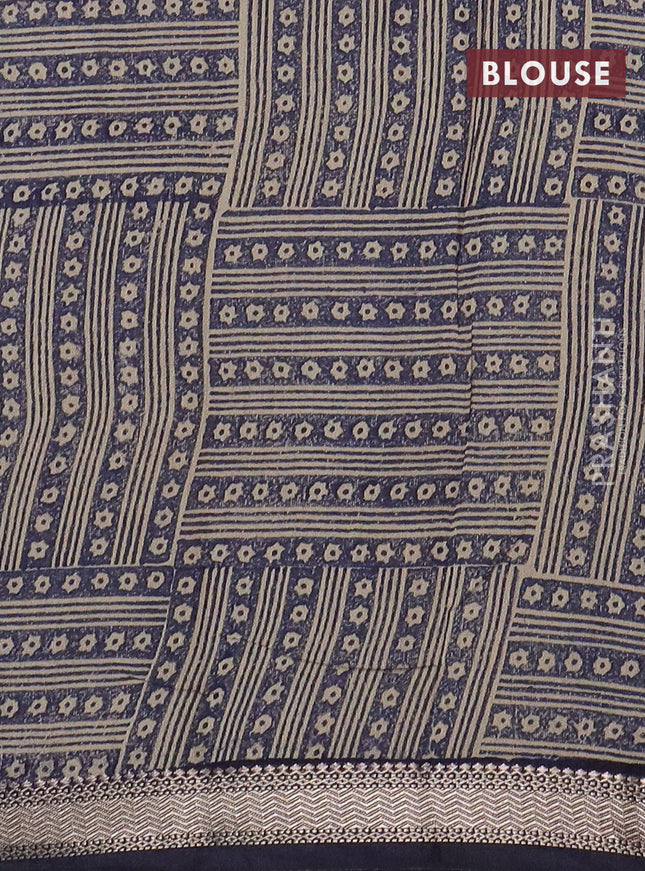 Semi chanderi saree multi colour and peacock blue with geometric prints and zari woven border