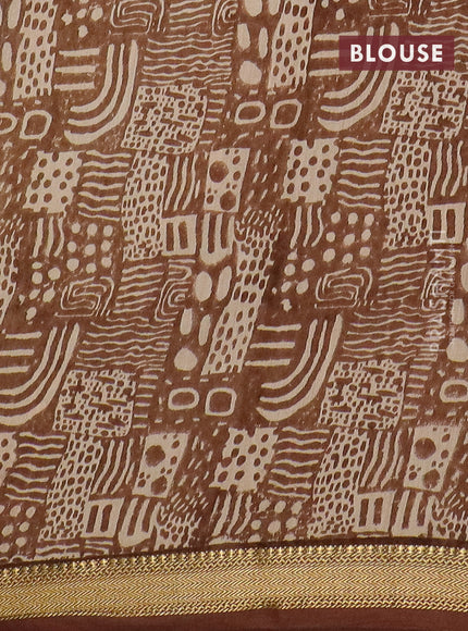 Semi chanderi saree sandal and brown with geometric prints and zari woven border