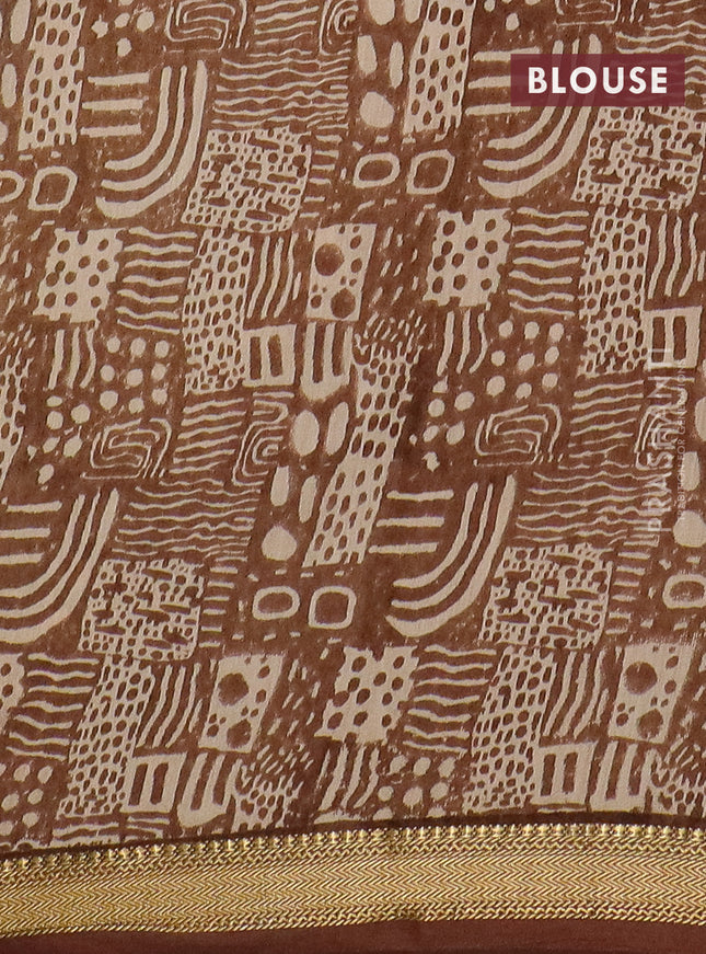 Semi chanderi saree sandal and brown with geometric prints and zari woven border