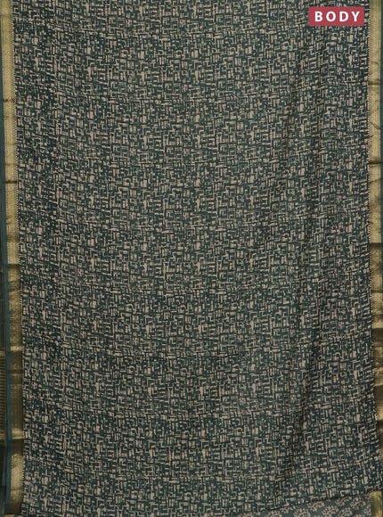 Semi chanderi saree green shade and sandal with allover prints and zari woven border