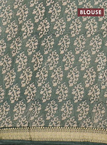 Semi chanderi saree green shade and sandal with allover prints and zari woven border