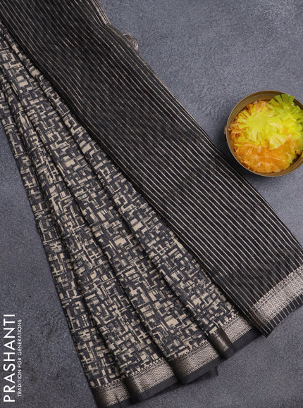 Semi chanderi saree black and sandal with allover prints and zari woven border