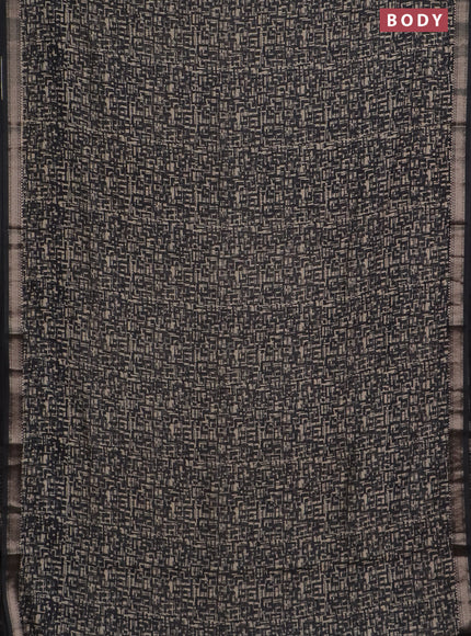 Semi chanderi saree black and sandal with allover prints and zari woven border