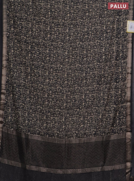 Semi chanderi saree black and sandal with allover prints and zari woven border