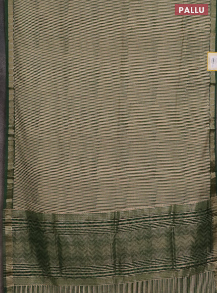 Semi chanderi saree beige and green with allover stripe pattern and zari woven border
