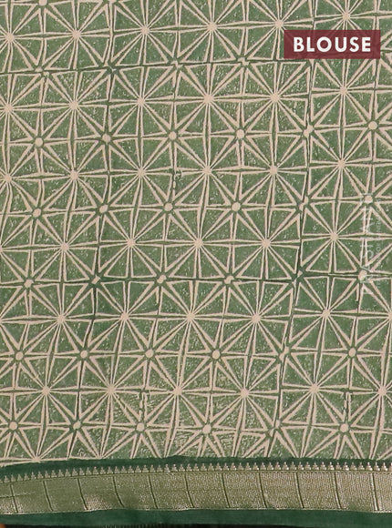 Semi chanderi saree beige and green with allover stripe pattern and zari woven border