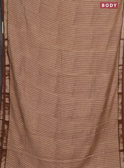 Semi chanderi saree sandal and brown shade with allover stripe pattern and zari woven border