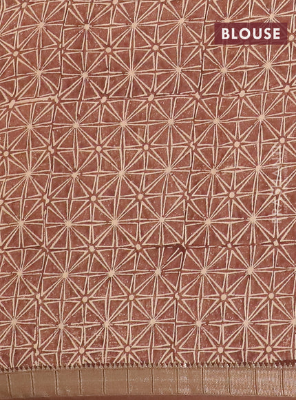 Semi chanderi saree sandal and brown shade with allover stripe pattern and zari woven border