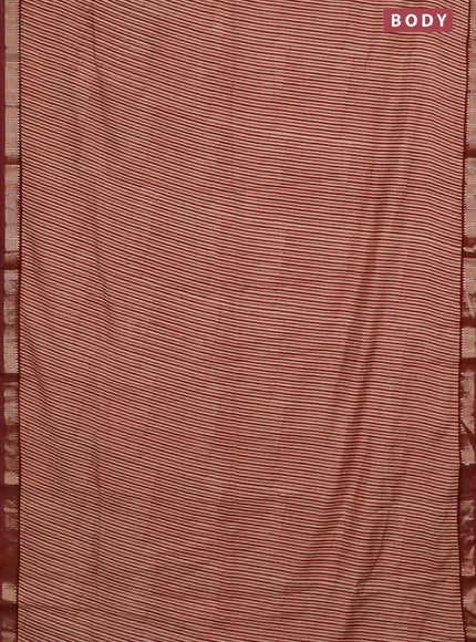 Semi chanderi saree sandal and maroon with allover stripe pattern and zari woven border