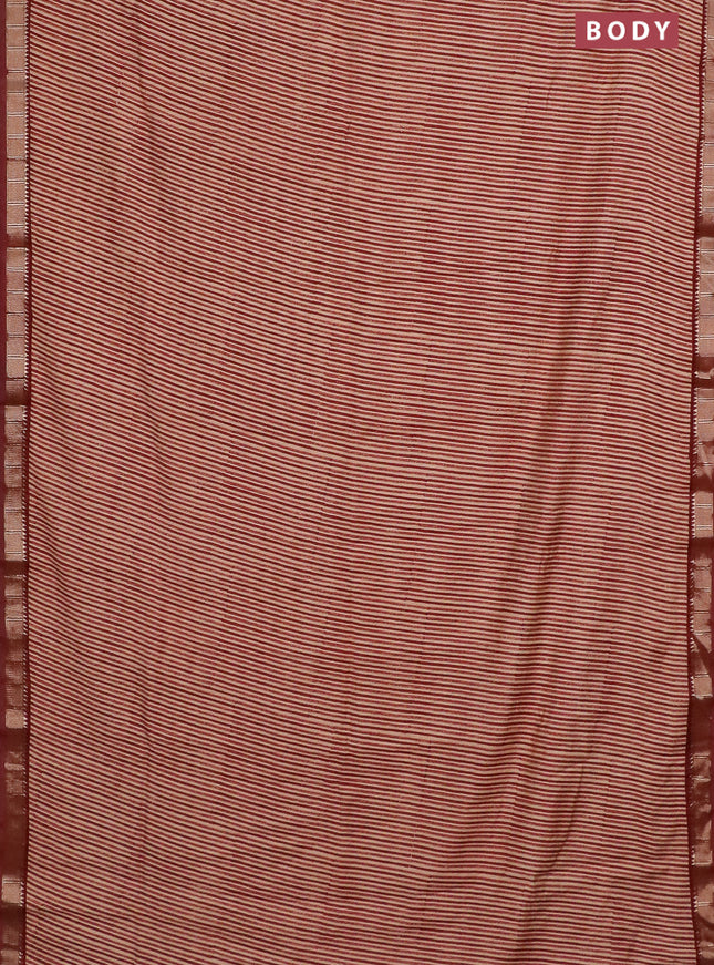 Semi chanderi saree sandal and maroon with allover stripe pattern and zari woven border