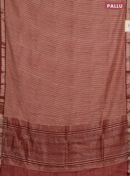 Semi chanderi saree sandal and maroon with allover stripe pattern and zari woven border