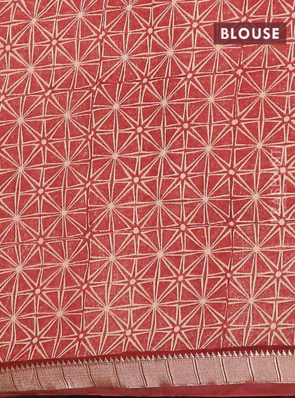 Semi chanderi saree sandal and maroon with allover stripe pattern and zari woven border