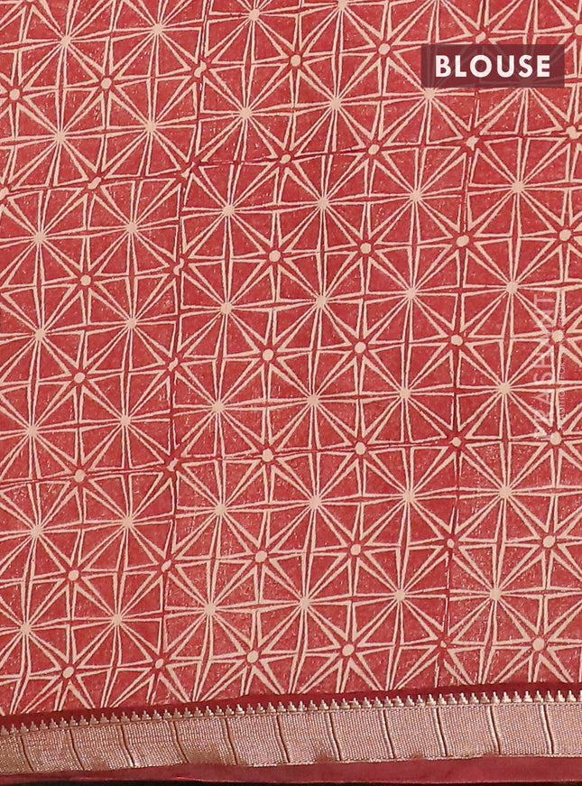 Semi chanderi saree sandal and maroon with allover stripe pattern and zari woven border