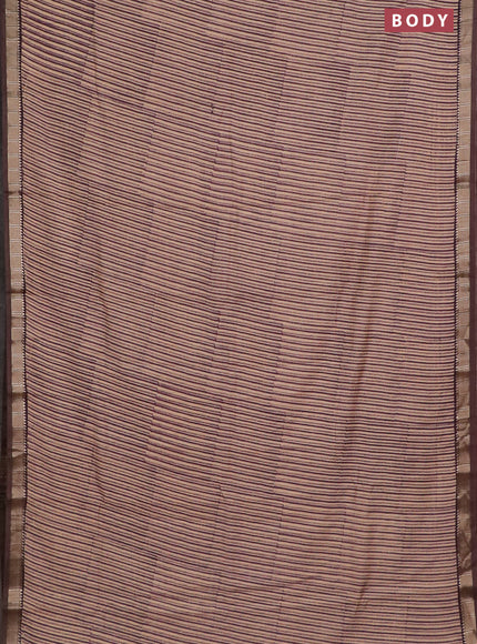 Semi chanderi saree beige and pastel purple with allover stripe pattern and zari woven border