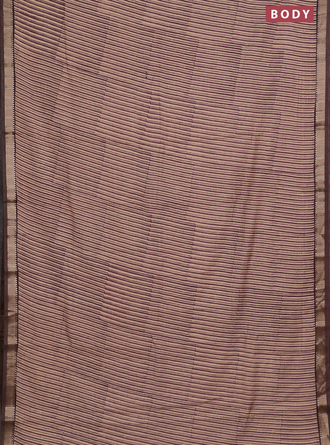 Semi chanderi saree beige and pastel purple with allover stripe pattern and zari woven border