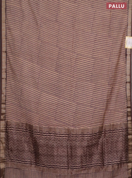 Semi chanderi saree beige and pastel purple with allover stripe pattern and zari woven border