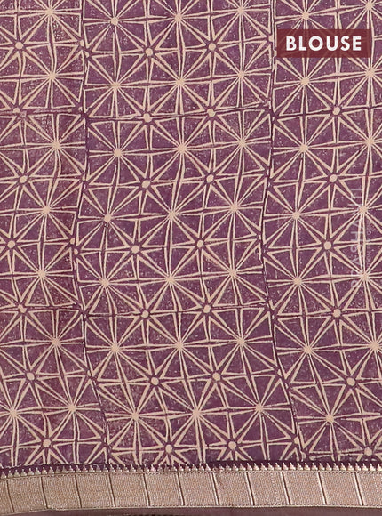 Semi chanderi saree beige and pastel purple with allover stripe pattern and zari woven border