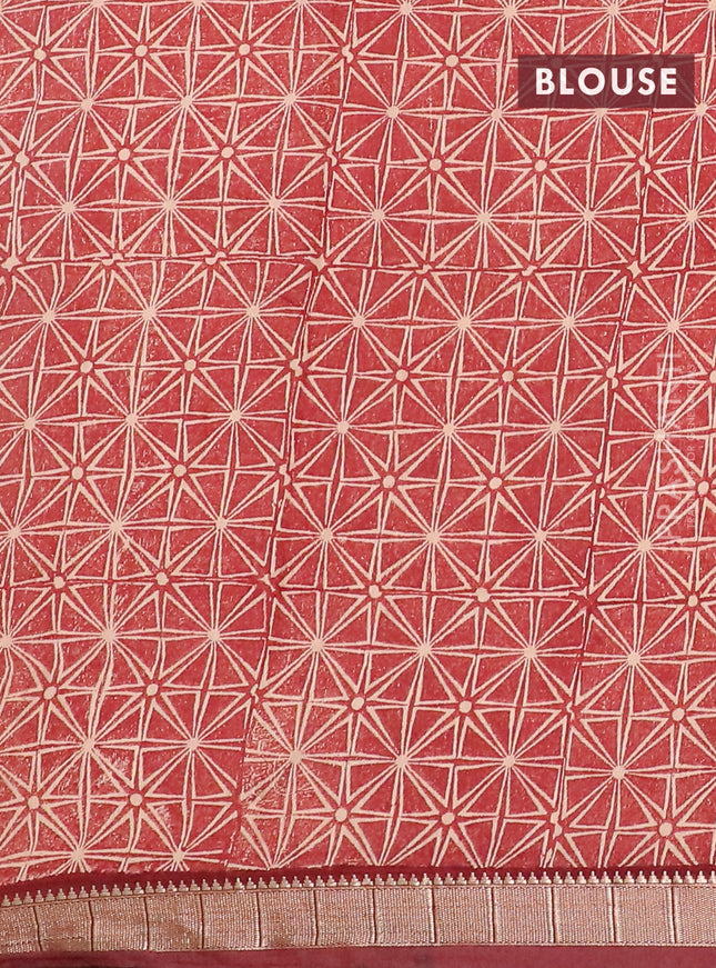 Semi chanderi saree beige and maroon with allover stripe pattern and zari woven border